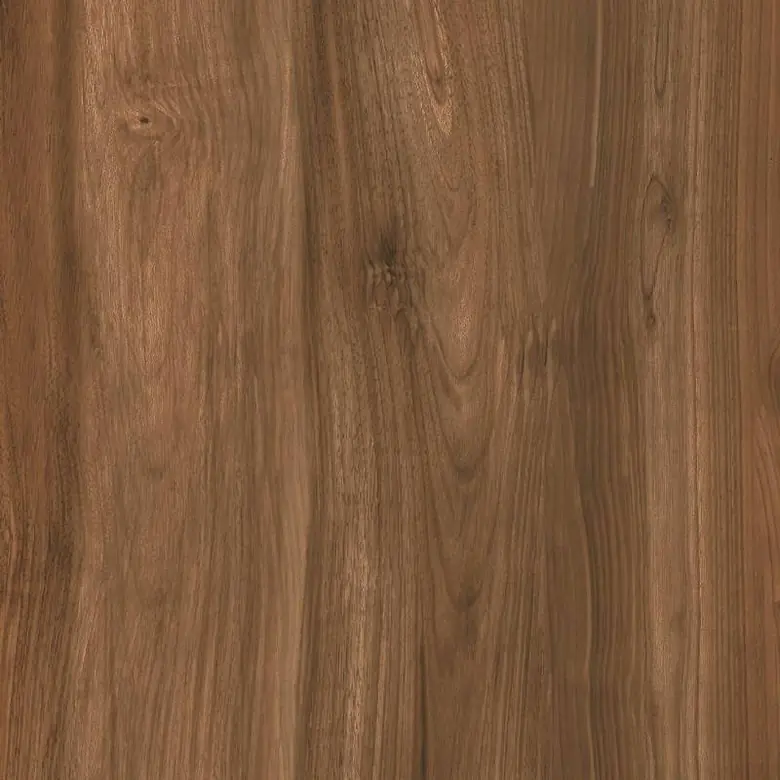 Close-up of walnut wood-effect porcelain tile in 20x120 cm format